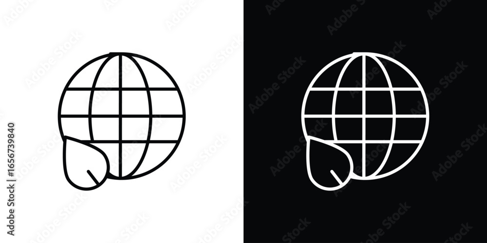 Fototapeta premium Globe Icon with Leaf, Isolated on White Background
