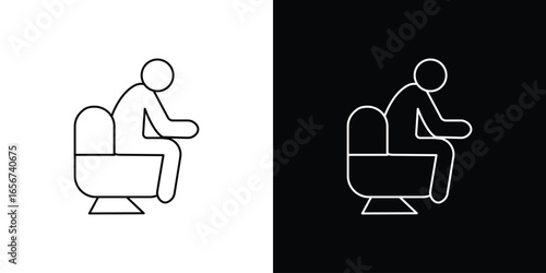 Person Sitting on Toilet Icon, Isolated on White and Black Background