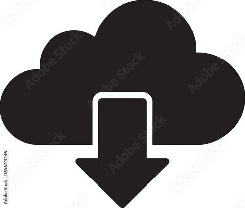 Cloud download icon with downward arrow silhouette royalty free stock photos premium quality