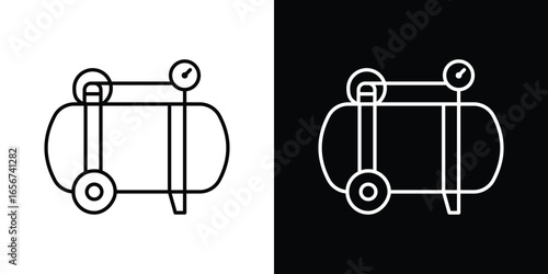 Air Compressor Icon in Line Art Style with White and Black Backgrounds