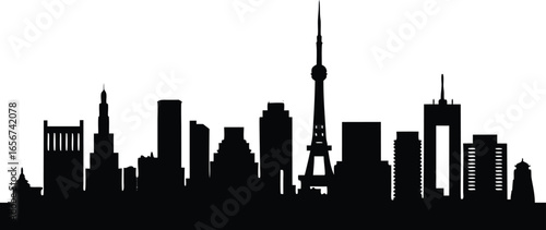 Iconic tokyo skyline silhouette on a clean white background