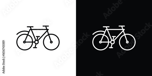 Bicycle Icon in Line Art Style, Isolated on White and Black Backgrounds