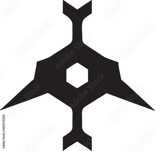 Stylized Shuriken Emblem Black Tattoo Silhouettee Vector.