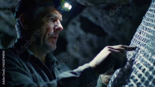 Underground Expertise: Geologist Examines Rock Structure Reinforcement in a Cave