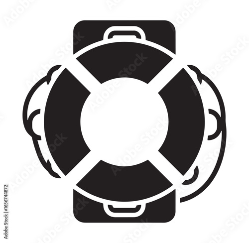 Black and white life preserver ring isolated on white background for safety concepts