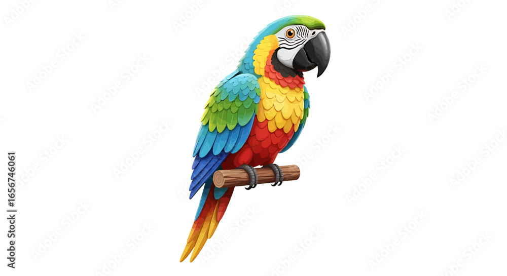Fototapeta premium Colorful Macaw Parrot on Branch Vivid Bird Illustration for Nature Enthusiasts