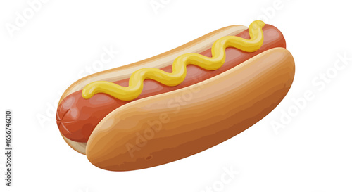 Delicious Hot Dog with Mustard, Classic American Street Food Snack