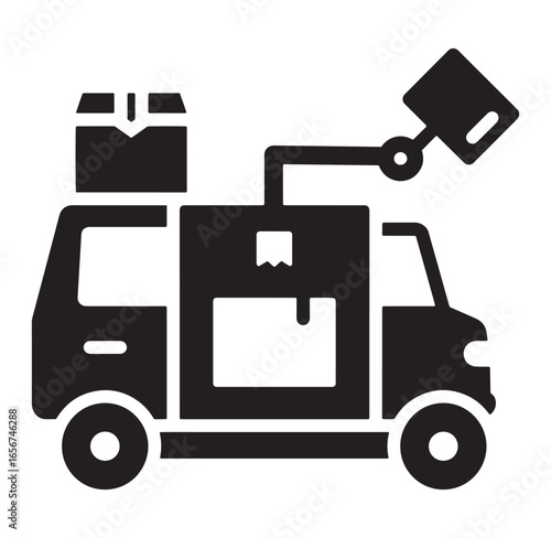 Delivery truck icon with boxes indicating shipping and logistics transportation services