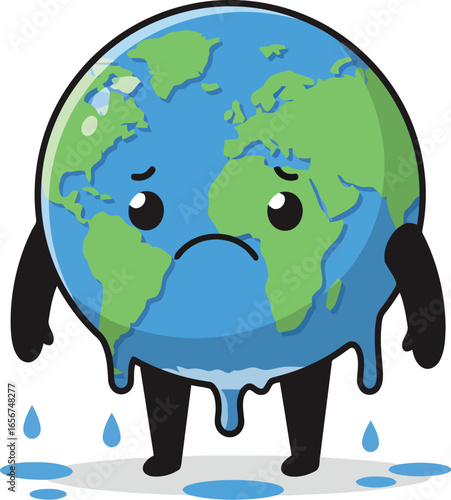 Sad melting earth character climate change concept