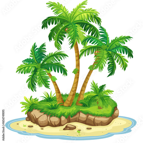 Cartoon tropical island with palm trees