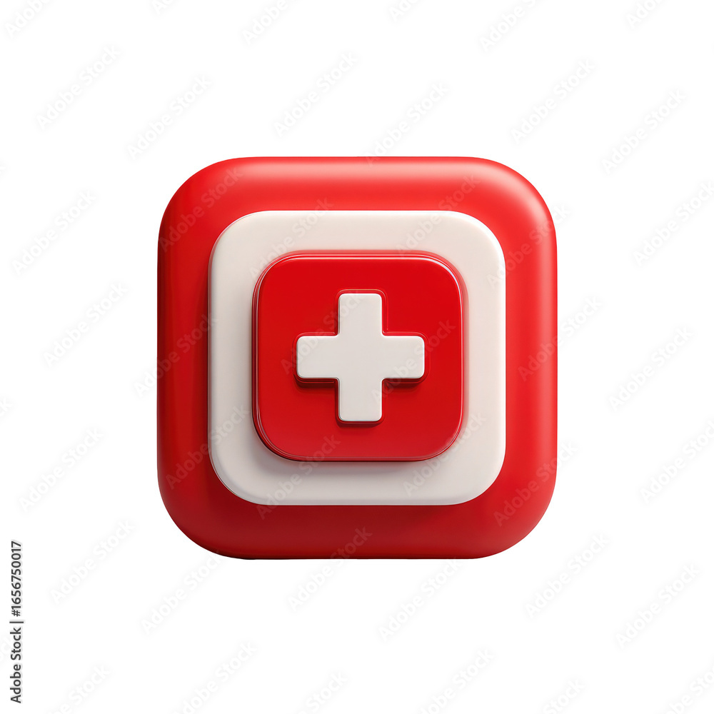 Obraz premium Red and white square button with a plus sign