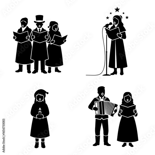 Christmas carolers vector illustration set holiday singing group choir performance music seasonal tradition