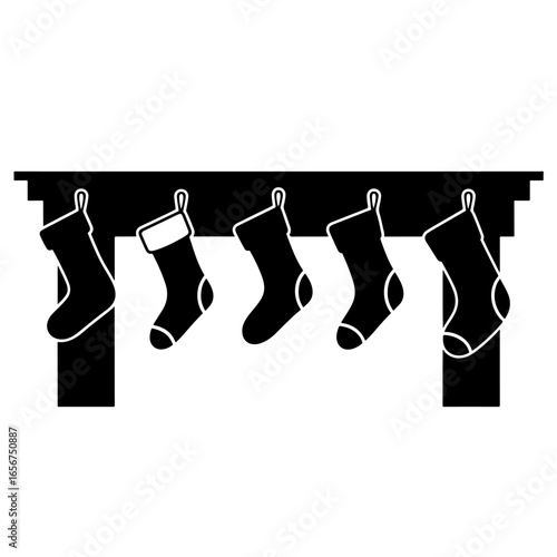 Christmas stockings hanging on fireplace mantel vector graphic holiday season decoration illustration