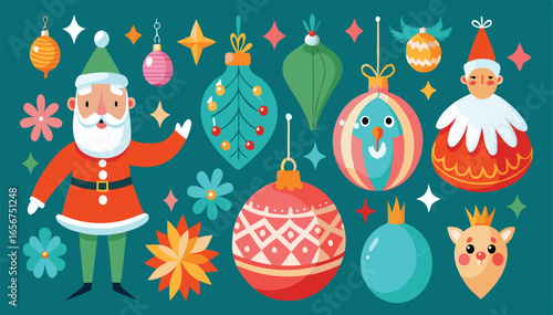 Collection of festive baubles and decorative elements for celebrations