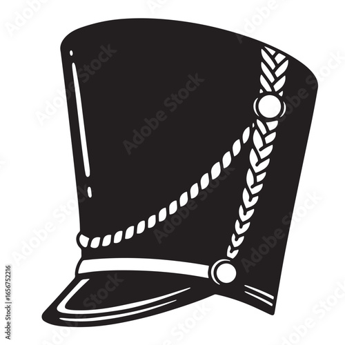 Elegant black and white illustration of a classic hussar military uniform hat