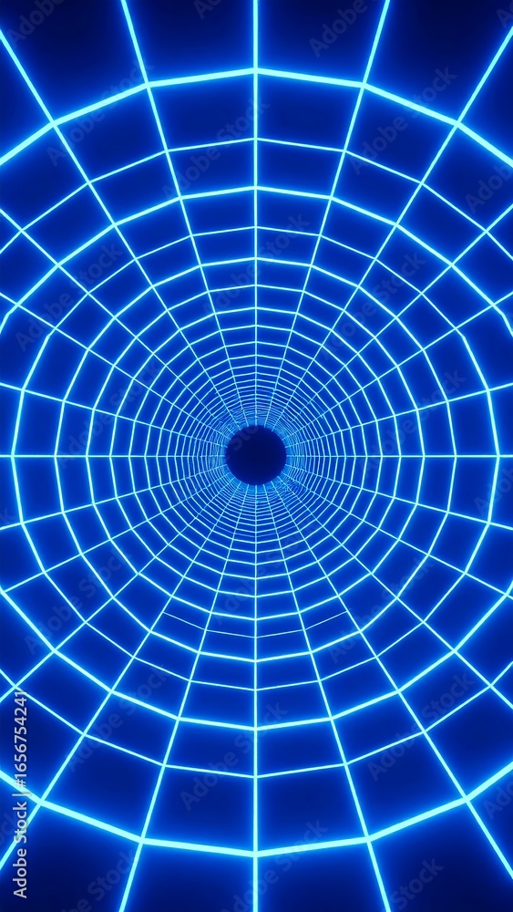 Fototapeta premium Neon blue grid tunnel effect