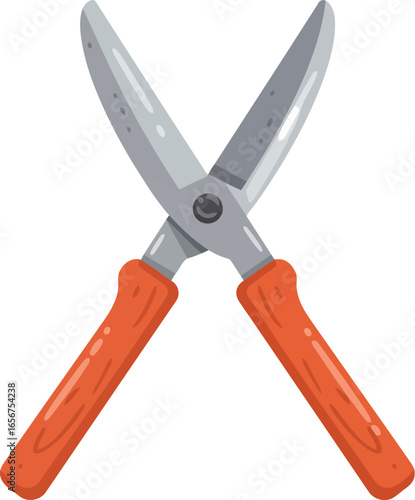 Gardening shears orange handle isolated on white