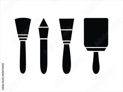 Black paint brushes collection tools