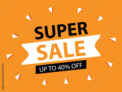 Super Sale Banner Vector with Special Offers and Weekend Discounts – Shop Now and Save Up to 40% – Colorful Promotional Illustration