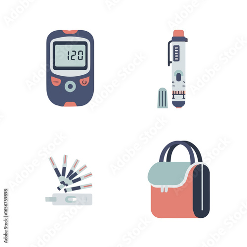 Medical Instrument Illustration: Glucose Meter, Insulin Pen and other Instrument vector For Health, object Illustration and vector Design Set
