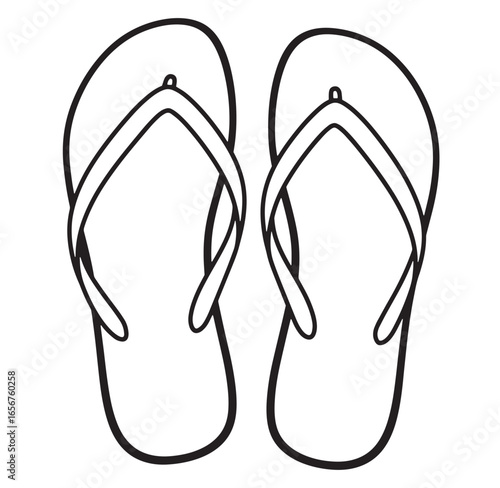 Simple black and white outline illustration of a pair of flip flops for summer