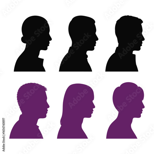 Black purple human profiles silhouette people
