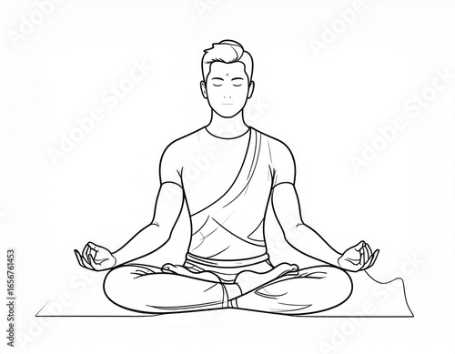 Meditating Man in Lotus Pose Minimalist Line Art for Yoga and Wellness