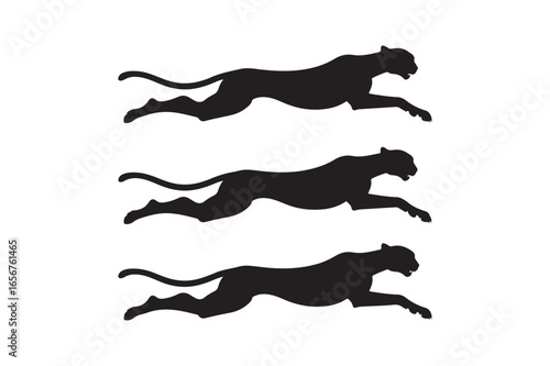 Three silhouettes of panthers in mid stride motion