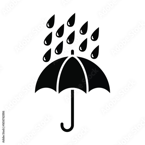 Vector illustration of black umbrella protecting from rain