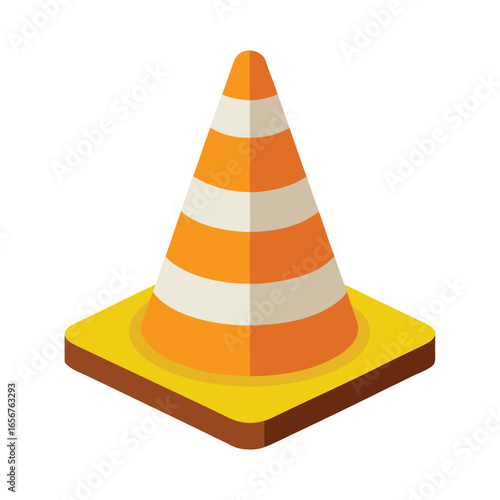 Orange Traffic Cone Vector Illustration Safety Construction Icon on White Background