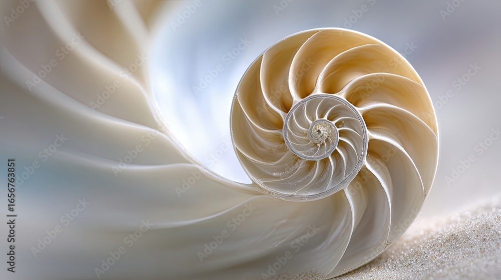 Obraz premium Intricate Seashell Illuminated by Soft Sunlight Creates a Serene Beach Atmosphere