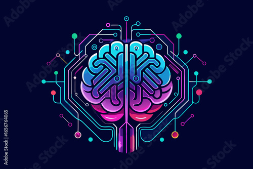 Vibrant digital brain circuitry pulsates with neon energy representing artificial intelligence and futuristic neural networks powering innovation and complex thought processes.