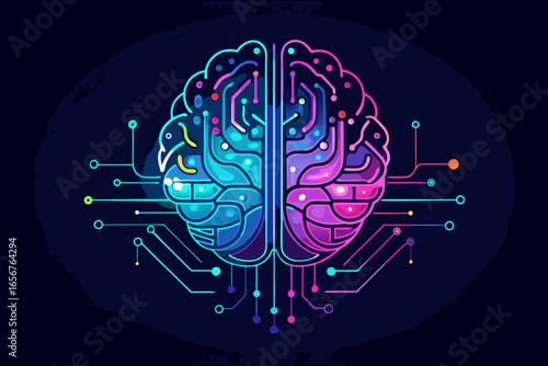 Vibrant digital brain illustration symbolizing artificial intelligence and neural networks glowing with futuristic connectivity and innovative ideas