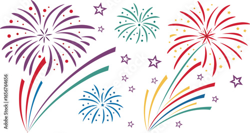 Big set of various fireworks with brightly shining sparks. Colorful pyrotechnics show. Realistic fireworks celebration isolated vector illustration. a realistic and colorful vector illustration.