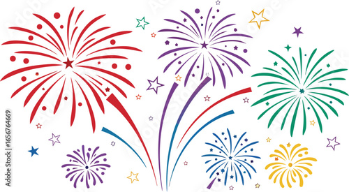 Big set of various fireworks with brightly shining sparks. Colorful pyrotechnics show. Realistic fireworks celebration isolated vector illustration. a realistic and colorful vector illustration.