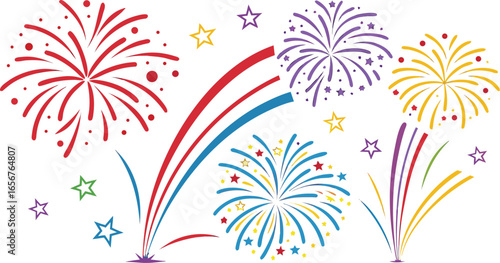 Big set of various fireworks with brightly shining sparks. Colorful pyrotechnics show. Realistic fireworks celebration isolated vector illustration. a realistic and colorful vector illustration.