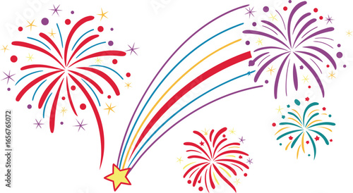 Big set of various fireworks with brightly shining sparks. Colorful pyrotechnics show. Realistic fireworks celebration isolated vector illustration. a realistic and colorful vector illustration.