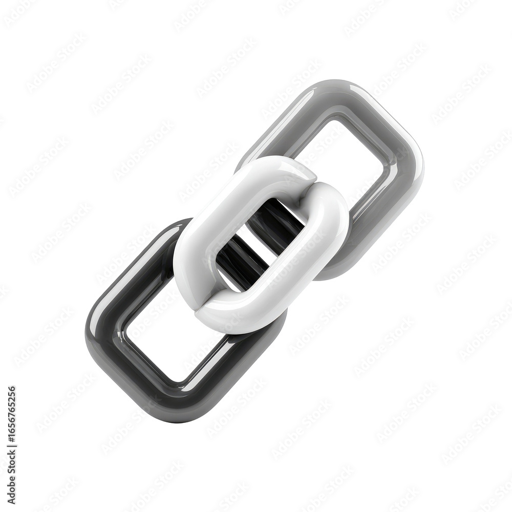 Obraz premium A grayscale link icon, two interlocking rectangles, one black and one white