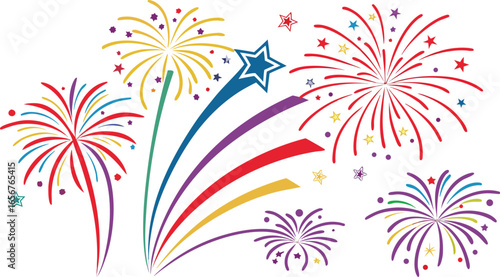 Big set of various fireworks with brightly shining sparks. Colorful pyrotechnics show. Realistic fireworks celebration isolated vector illustration. a realistic and colorful vector illustration.
