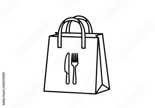 Minimalist takeaway food bag with cutlery, ready to ship
