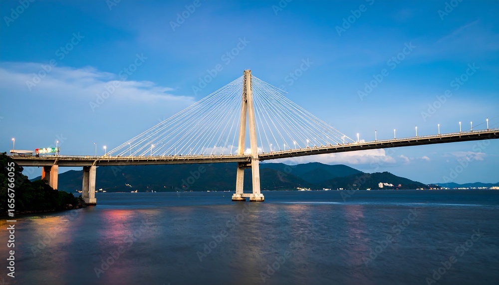 Fototapeta premium Cable-stayed bridge at dusk