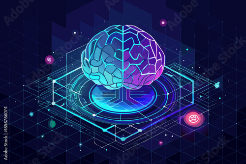 Dynamic digital brain structure symbolizes advanced AI intelligence and complex neural network pathways in futuristic technology concept