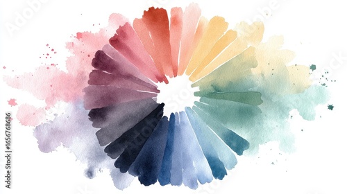 A circle diagram clipart, business infographic element, watercolor splash style, soft pastel, isolated on white background.