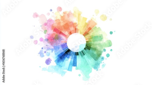 A circle diagram clipart, business infographic element, watercolor splash style, soft pastel, isolated on white background.
