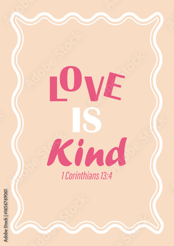 Postcard with Christian inscription about love. Love is kind