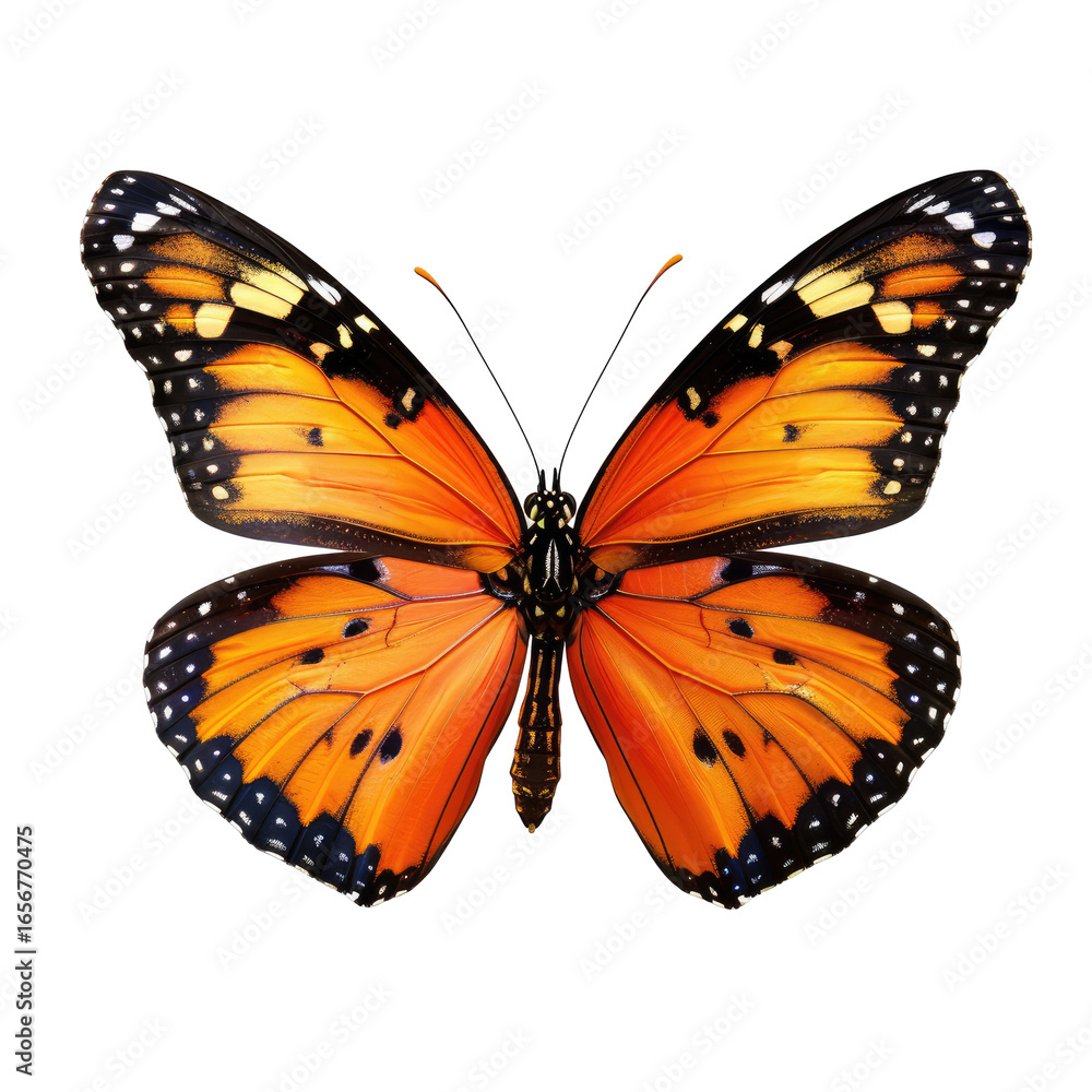 Fototapeta premium Butterfly Posing Wings Open, Close-Up Shot with Black Background.