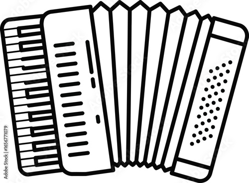 A detailed black and white illustration of an accordion instrument for Oktoberfest Bavarian Folk Festival