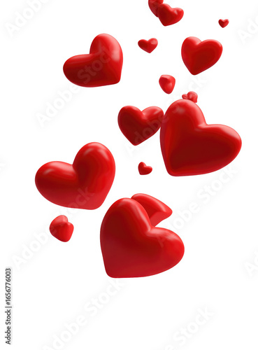 Red hearts falling against a black background