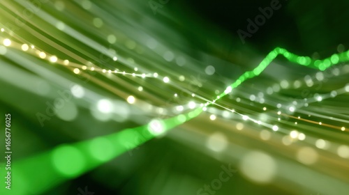 Dynamic Data Stream: An abstract visual of intertwined light trails, representing the flow of information and technological progress, in vibrant green and yellow hues.