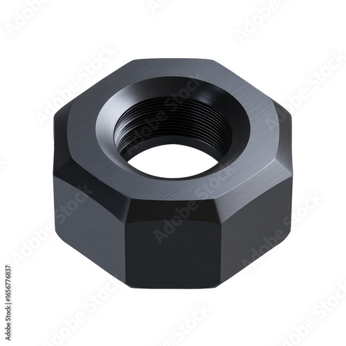 Close-up of a dark gray, hexagonal nut (1)